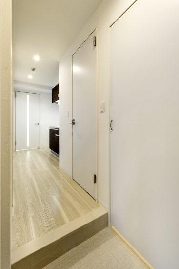 名古屋市中村区の賃貸マンションのスリットの付いた扉がある玄関ホール