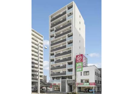 名古屋市昭和区の100坪土地活用・マンション経営：1階に店舗があるモダンな外観デザインの1K賃貸マンション