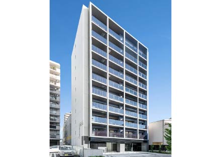 名古屋市北区の駅近・80坪土地活用・マンション経営：モダンな外観デザインの一人暮らし向け高機能なの10階建て賃貸マンションの施工例