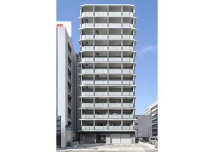 名古屋市千種区の駅近・約80坪土地活用・マンション経営：モダンな1K×44戸賃貸マンションのオートロック付きのシャープでモダンな外観デザインの施工例