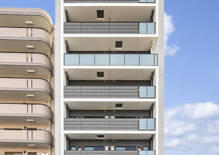 名古屋市中区の約40坪の土地の1フロアに1LDK×2戸の全部屋角住戸の賃貸マンション