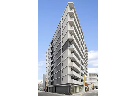 名古屋市中区の駅近・約70坪の土地の縦横のリブが特徴的な外壁デザインの店舗付き賃貸マンション経営